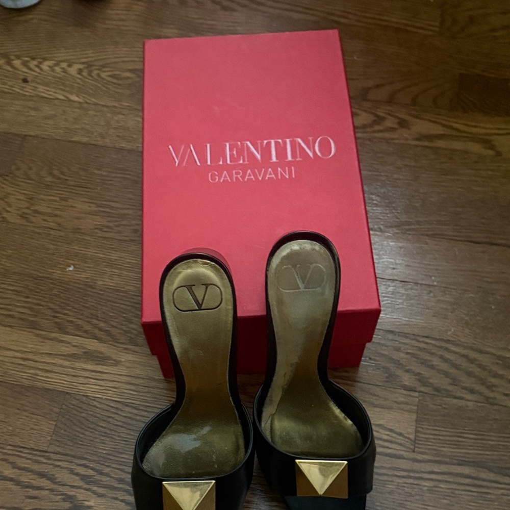 Valentino Garavani Black Heels with Gold Accents